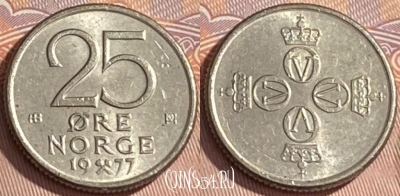 Норвегия 25 эре 1977 года, KM# 417, 461r-103