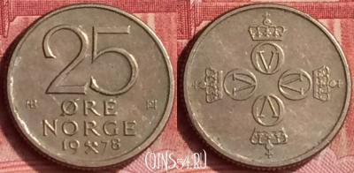 Норвегия 25 эре 1978 года, KM# 417, 296l-070