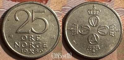 Норвегия 25 эре 1980 года, KM# 417, 425s-116