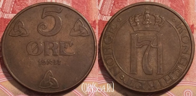 Норвегия 5 эре 1937 года, KM# 368, 251-121