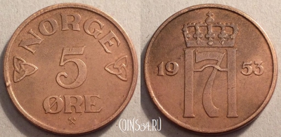 Норвегия 5 эре 1953 год, см. состояние, 84-010a