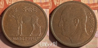 Норвегия 5 эре 1969 года, KM# 405, 309p-054 ♛