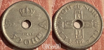 Норвегия 50 эре 1948 года, KM# 386, 123r-032