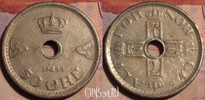 Норвегия 50 эре 1948 года, KM# 386, 148b-068