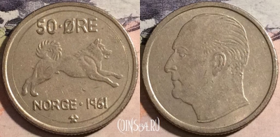 Норвегия 50 эре 1961 года, KM#  408, a067-125