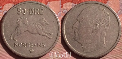 Норвегия 50 эре 1961 года, KM# 408, 057i-153