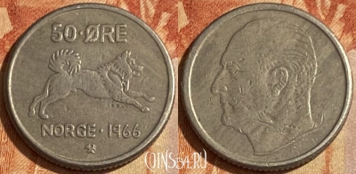 Норвегия 50 эре 1966 года, KM# 408, 463q-523