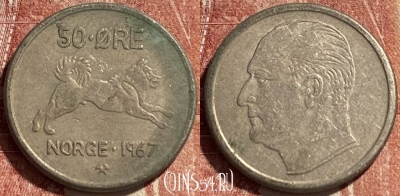 Норвегия 50 эре 1967 года, KM# 408, 463r-404