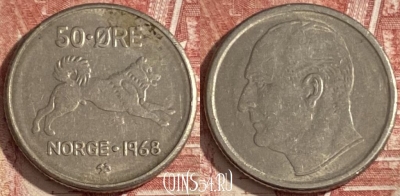 Норвегия 50 эре 1968 года, KM# 408, 354r-134