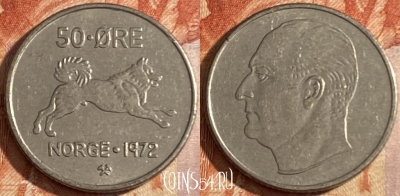 Норвегия 50 эре 1972 года, KM# 408, 444r-047 ♛