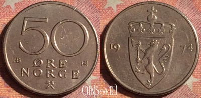 Норвегия 50 эре 1974 года, KM# 418, 077i-101