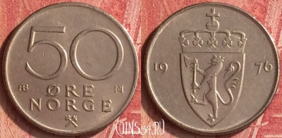 Норвегия 50 эре 1976 года, KM# 418, 344n-093