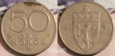 Норвегия 50 эре 1980 года, KM# 418, 168-131