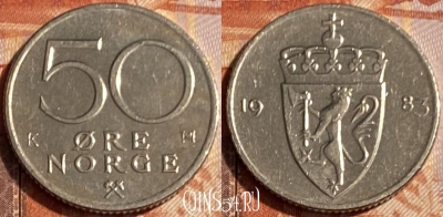 Норвегия 50 эре 1983 года, KM# 418, 500р-015
