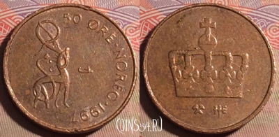 Норвегия 50 эре 1997 года, KM# 460, 220a-099