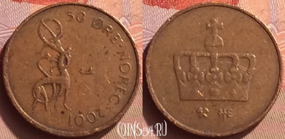 Норвегия 50 эре 2001 года, KM# 460, 085o-050