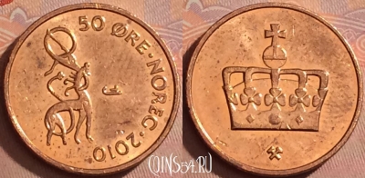 Норвегия 50 эре 2010 года, KM# 460, 376k-108