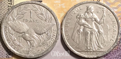 Новая Каледония 1 франк 1990 года, КМ# 10, 144-039