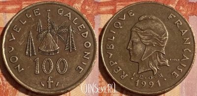 Новая Каледония 100 франков 1991 г., КМ# 15, 465q-105 ♛