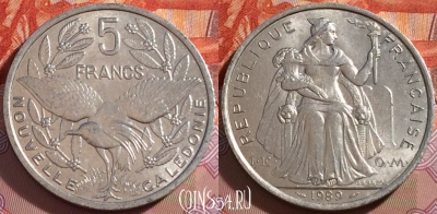Новая Каледония 5 франков 1989 года, КМ# 16, 246-114