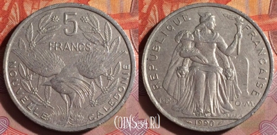Новая Каледония 5 франков 1990 года, КМ# 16, 078f-007