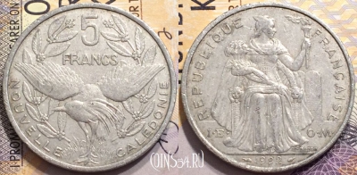 Новая Каледония 5 франков 1992 года, KM# 16, 148-115