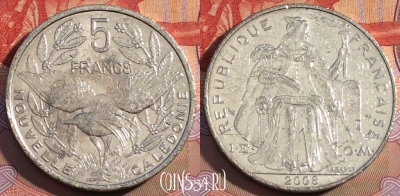 Новая Каледония 5 франков 2008 года, КМ# 16, 108c-095
