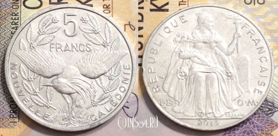 Новая Каледония 5 франков 2013 года, KM# 16, 152-110