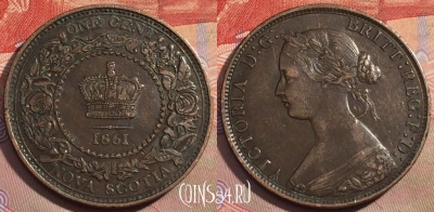 Новая Шотландия Nova Scotia 1 цент 1861, KM# 8, 154a-027 ♛
