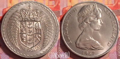Новая Зеландия 1 доллар 1967 года, KM# 38, UNC, 290j-145