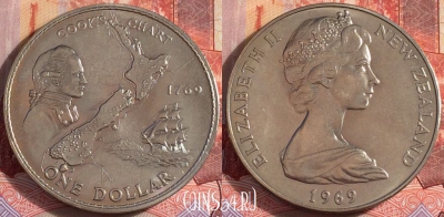 Новая Зеландия 1 доллар 1969 г., KM# 40, UNC, 098a-145