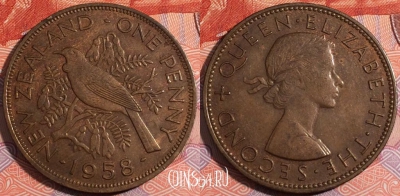 Новая Зеландия 1 пенни 1958 года, KM# 24.2, 181-111
