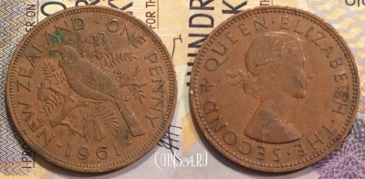 Новая Зеландия 1 пенни 1961 года, KM# 24.2, 153-088