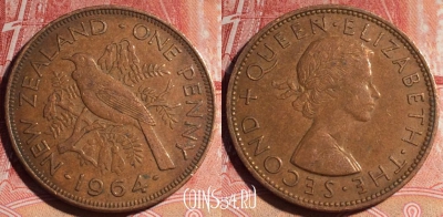 Новая Зеландия 1 пенни 1964 года, KM# 24.2, 134a-143