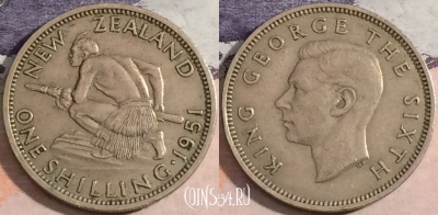 Новая Зеландия 1 шиллинг 1951 года, KM# 17, a118-089