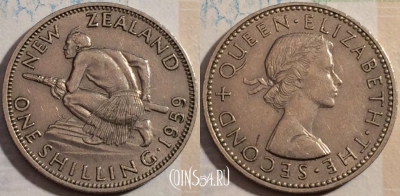Новая Зеландия 1 шиллинг 1959 года, KM# 27.2, b079-032