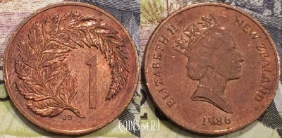 Новая Зеландия 1 цент 1986 года, KM# 58, 128-120