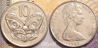 Новая Зеландия 10 центов 1982 года, KM# 41, 138-101