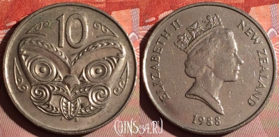 Новая Зеландия 10 центов 1988 года, KM# 61, 163f-004