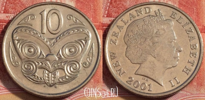 Новая Зеландия 10 центов 2001 года, KM# 117, 257-080