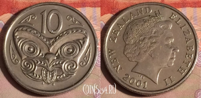 Новая Зеландия 10 центов 2001 года, KM# 117, 326-036