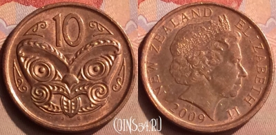 Новая Зеландия 10 центов 2009 года, KM# 117a, 041n-144