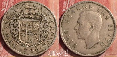Новая Зеландия 1/2 кроны 1948 года, KM# 19, 166l-136