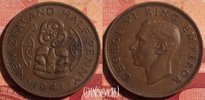Новая Зеландия 1/2 пенни 1941 года, KM# 12, 232i-076