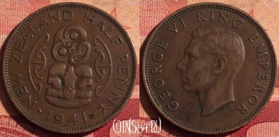Новая Зеландия 1/2 пенни 1941 года, KM# 12, 235i-042