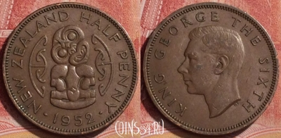 Новая Зеландия 1/2 пенни 1952 года, KM# 20, 165l-097