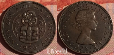 Новая Зеландия 1/2 пенни 1956 года, KM# 23.2, 264f-096