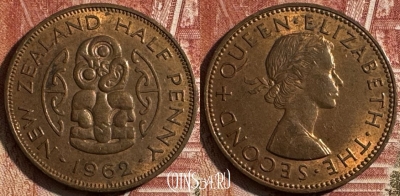 Новая Зеландия 1/2 пенни 1962 года, KM# 23.2, 505s-044