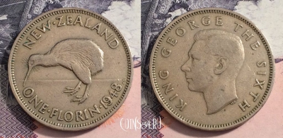 Новая Зеландия 2 шиллинга (флорин) 1948 года, KM# 18, 165-035