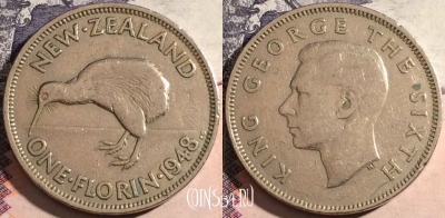 Новая Зеландия 2 шиллинга (флорин) 1948 года, KM# 18